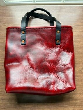 Classic Red Leather Tote with Black Handles